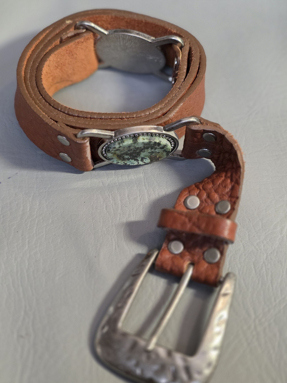 Leatherock Brown Leather Belt with Silver-Tone Studs and Logo